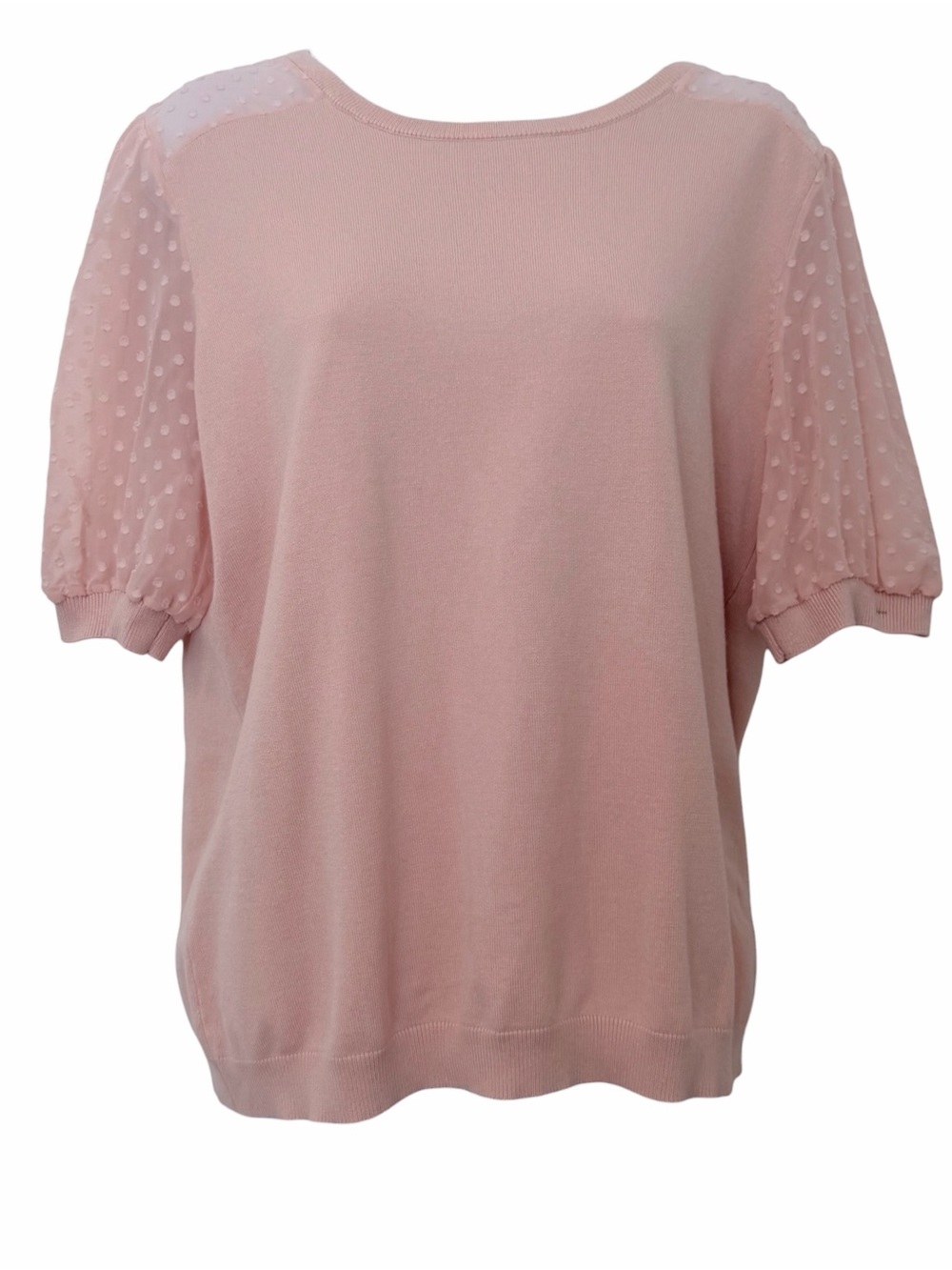 Adrianna Papell Pale Pink Puff Sleeve Dot Mesh Top
